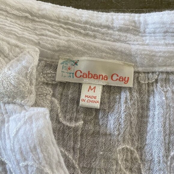 Cabana Cay Blouse Women’s Size Medium White Lace Floral Stitching Tunic Boho - Picture 6 of 10